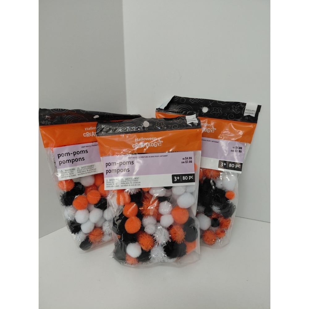 LOT of 3 Halloween‎ Pom Poms Crafts Projects DIY 240 pieces total NEW